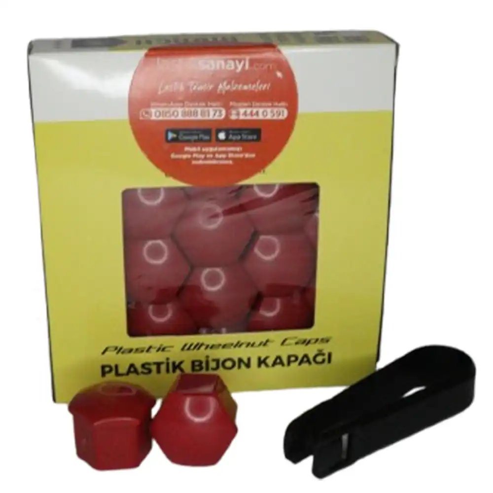 17 mm. Bijon Kapağı  Set (20 Adet) Kırmızı